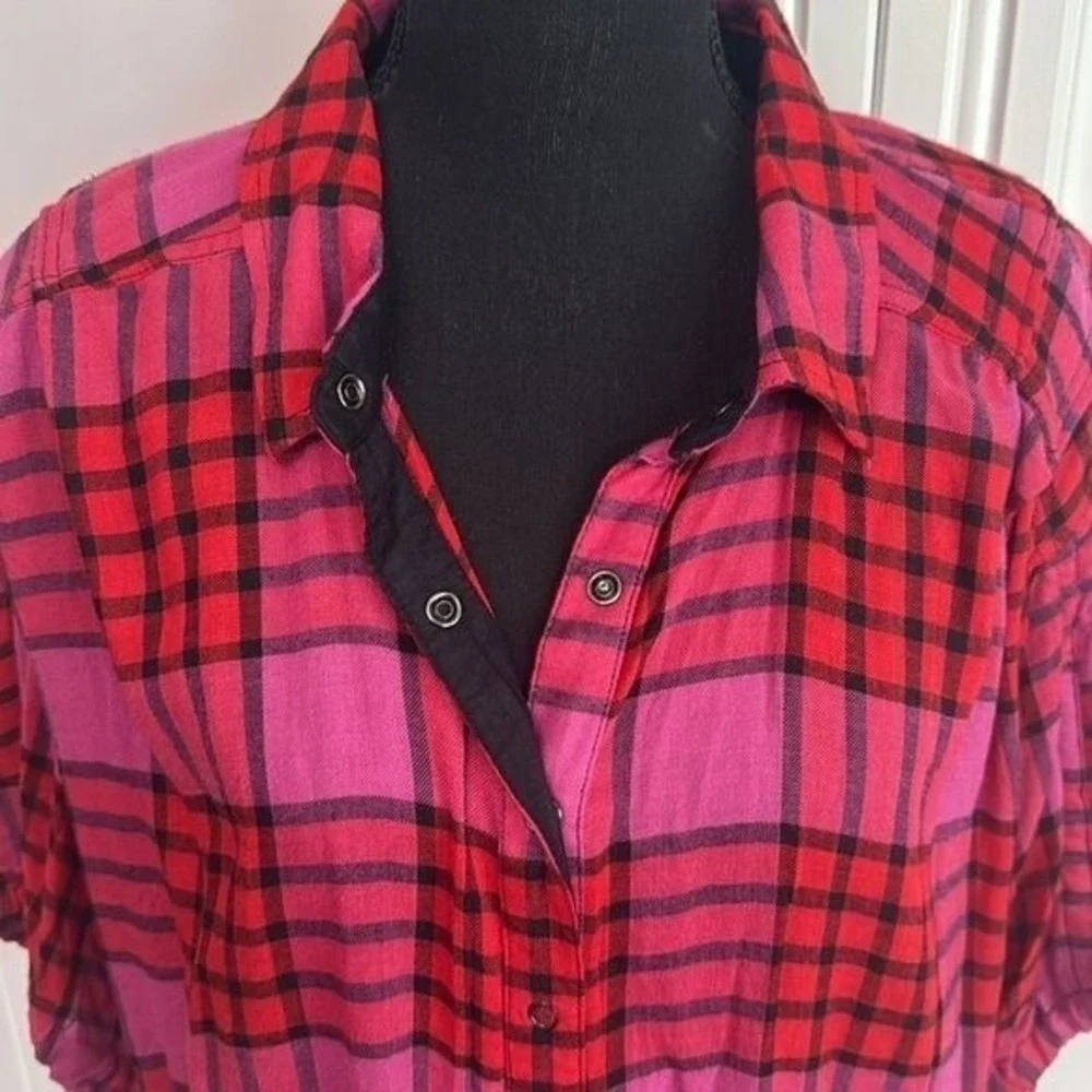 Free‎ People Shirt Red and Pink Plaid